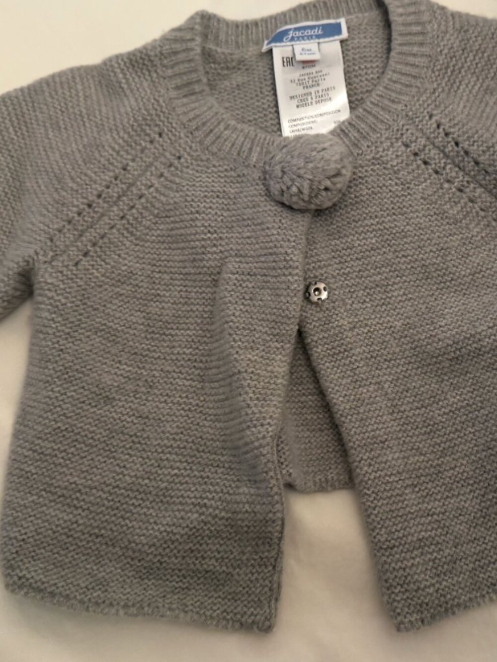 Jacadi girl garter stitch cardigan - pearl gray 6 Months